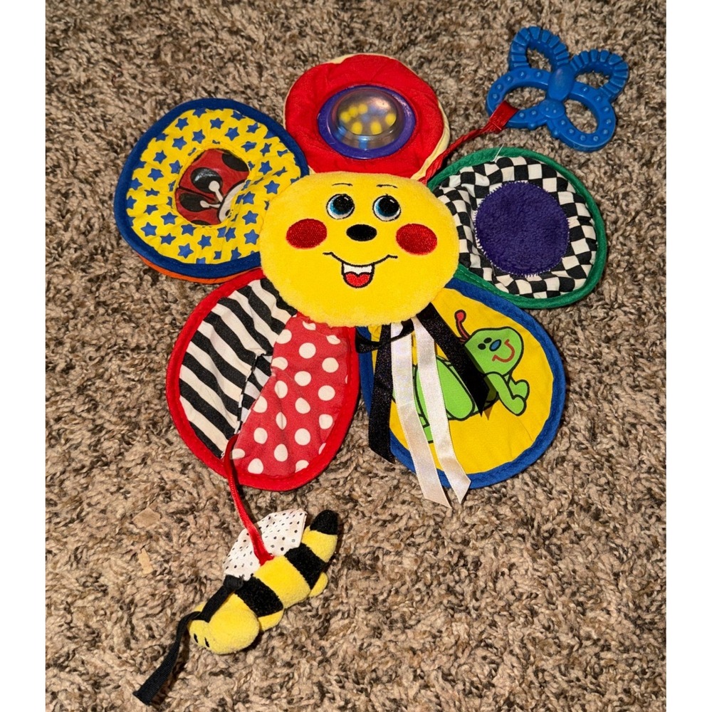 Kids II  Flower Baby Sensory Plush Activity Toy Rattle Teether Crinkle